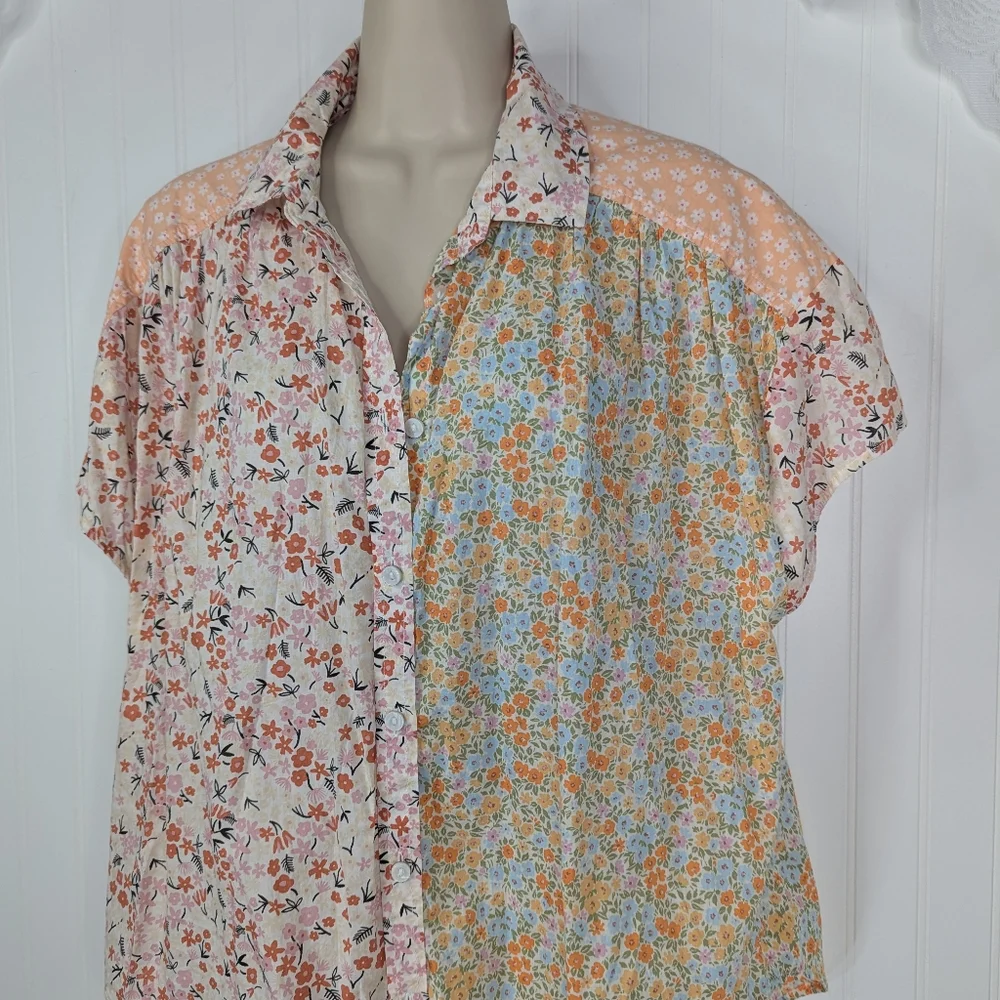 AE American Eagle Floral Patchwork Camp Shirt S & M - Picture 4 of 15